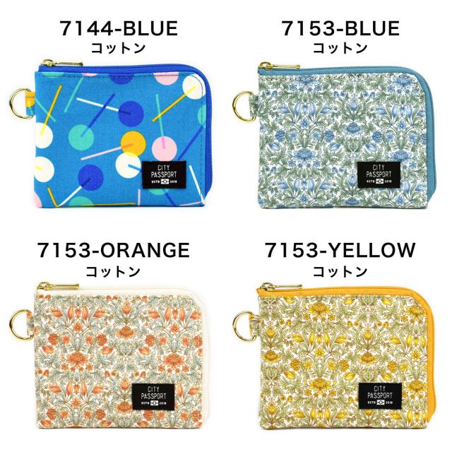 CITY PASSPORT ミニ財布 L字ファスナー 水玉 ドット 花柄