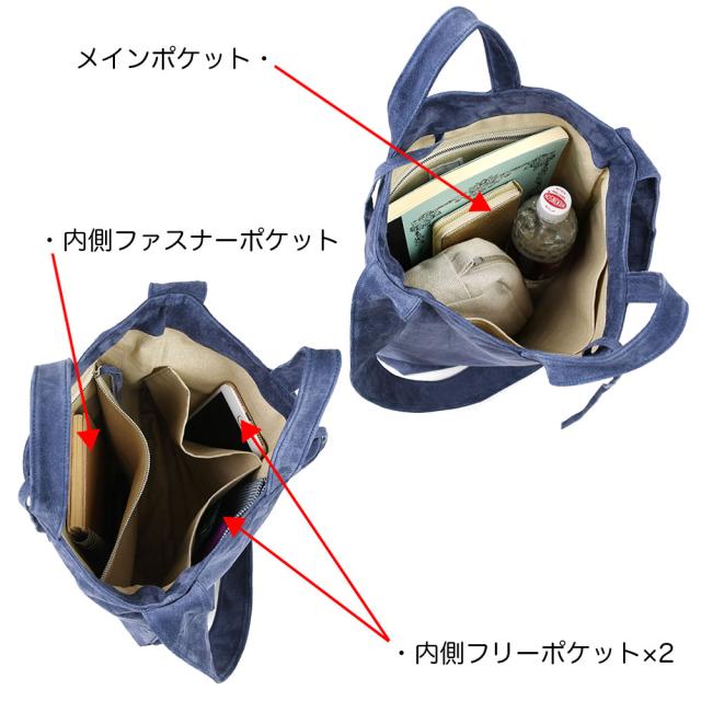 メインポケット内にはフリーポケットが２つとファスナーポケットが１つあります。