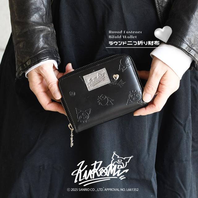 KUROMI クロミ BLACK ブラック ラウンドファスナー 二つ折り財布 87130