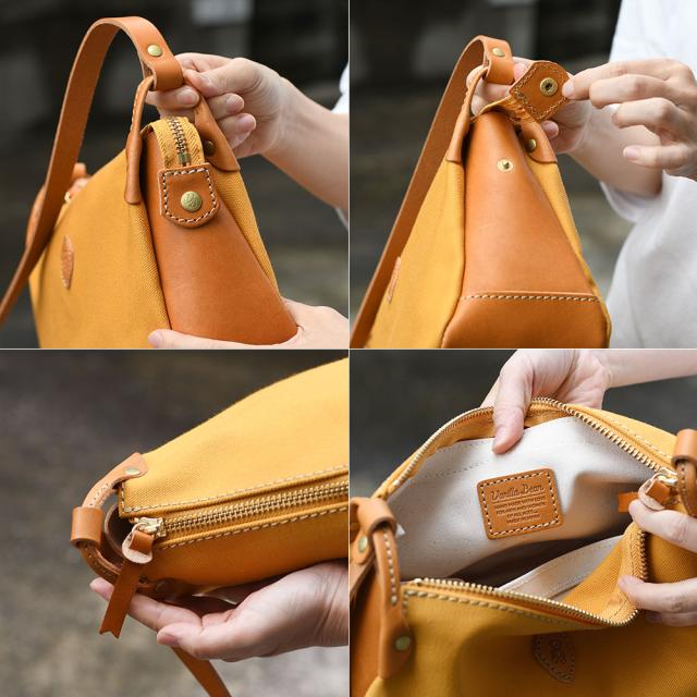 ファスナーの反対側はスナップボタンにより固定することができますので、邪魔にならずにお使いいただけます。また、ファスナーが開けにくい時にはボタンを外すことで開閉しやすく、出し入れしやすくなっております。