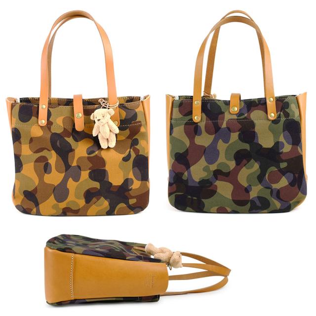 スクエア型の広マチ角底のトートバッグになります。