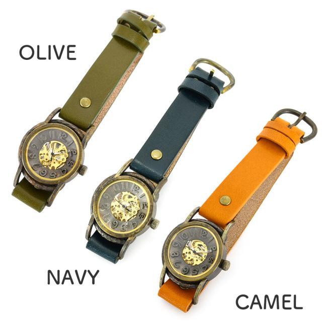 OLIVE(オリーブ・カーキ色)、NAVY(ネイビー・紺色)、CAMEL(キャメル・薄茶色)をご用意しております。