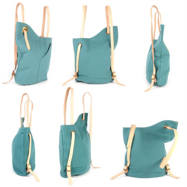 左右非対称デザインが特徴的なリュックサックです。