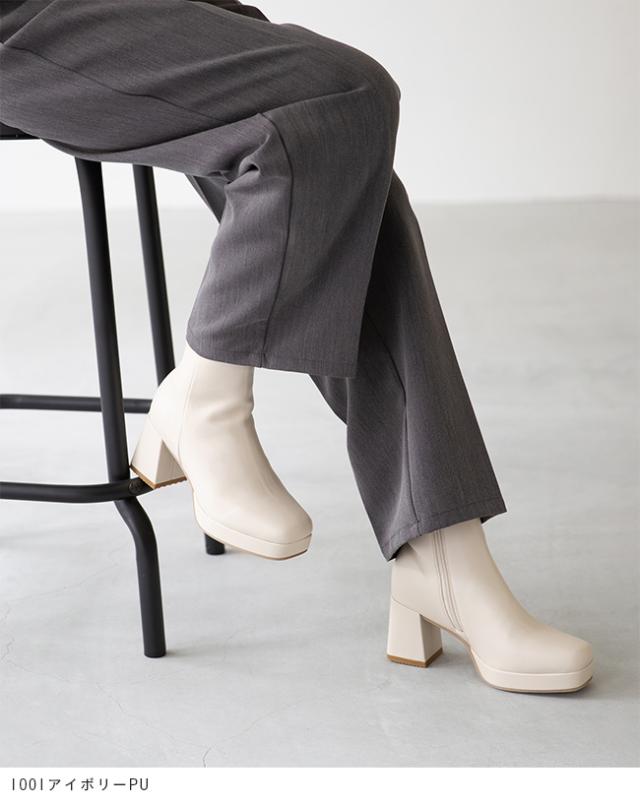 厚底 ブーツ レディース 靴 7cm ヒール チャンキーヒール サイドゴア ショートブーツ 美脚 ハイヒール おじ靴 エンジニアブーツ おしゃれ 大きいサイズ 厚底靴 : 7cmヒール レースアップブーツ レディース ブーツ