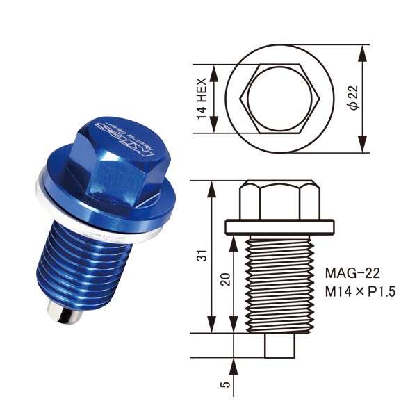 KYO-EI マグネット ドレンボルト2 M14×P1.5 ブルー ネオジウム磁石 ホンダ/スズキ/マツダ/ミツビシ系 アルミ軽合金 5mm突出  MAG-22の通販はau PAY マーケット - ホットロード au PAY マーケット店 | au PAY マーケット－通販サイト