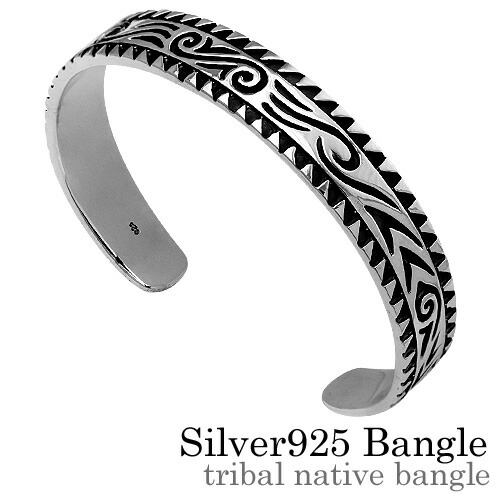 ブレスレット メンズ バングル シルバー925 平打ち トライバル