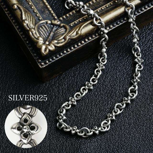 クロス ネックレス　シルバー ペーパーチェーンアクセサリー メンズ レディース シルバー925 フラワークロスネックレス メンズ レディース