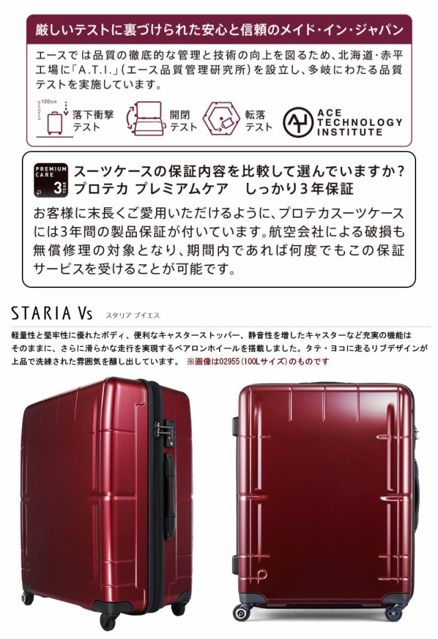 得価爆買い 日本製 ジッパータイプ 22L 02950 キャスターストの通販はau PAY マーケット - 旅行用品と旅行かばんの専門店コンサイス|商品ロ エース(ACE) PROTECA/プロテカ スタリアVs スーツケース スタリア Vs 通販限定品
