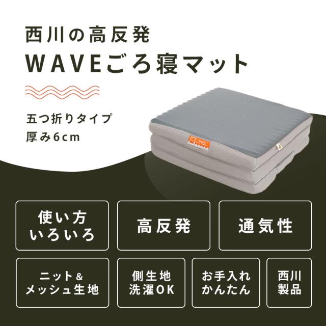 西川 ごろ寝マット 高反発 WAVEマットレス 5つ折り 75N 60×180cm