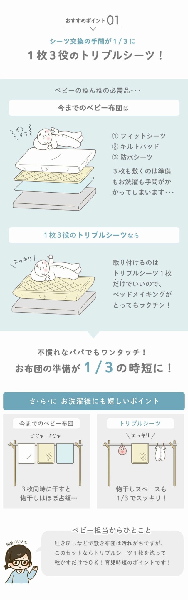 ベビー布団用防水パッドシーツ（ミニサイズ） - 6