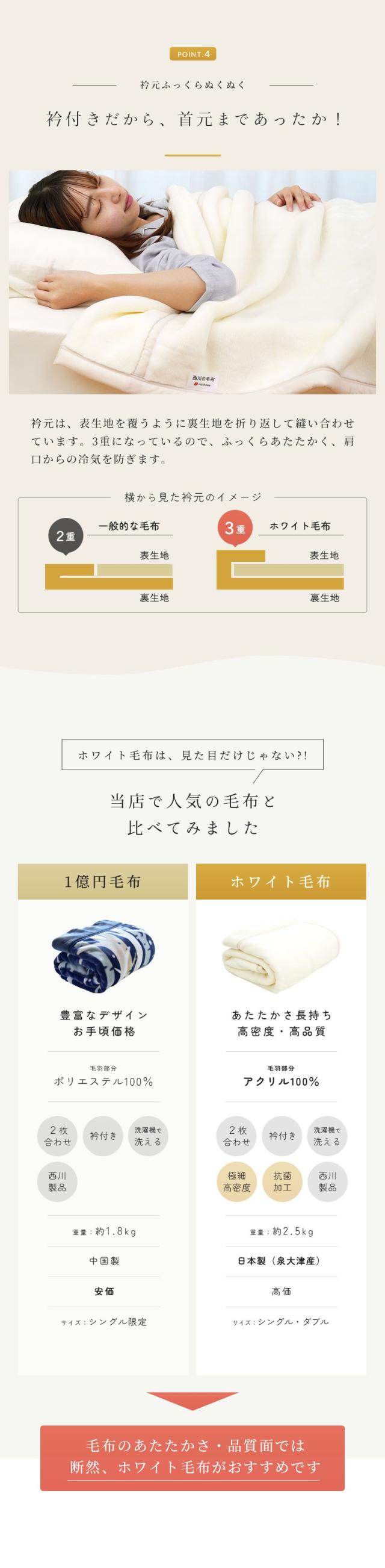 衿付き/毛布の比較