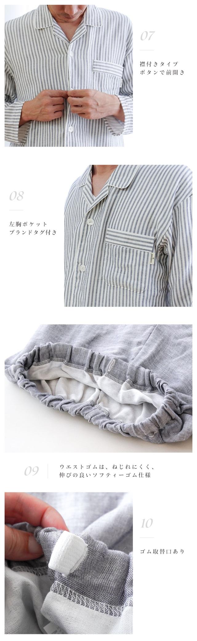 前開き・左胸ポケット・ウエストゴム・ゴム取替口