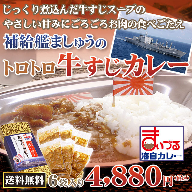 じっくり煮込んだ牛すじスープのやさしい甘みにごろごろお肉の食べごたえ! 補給艦ましゅうのトロトロ牛すじカレー 6袋入り 4,880円〈税込〉送料無料