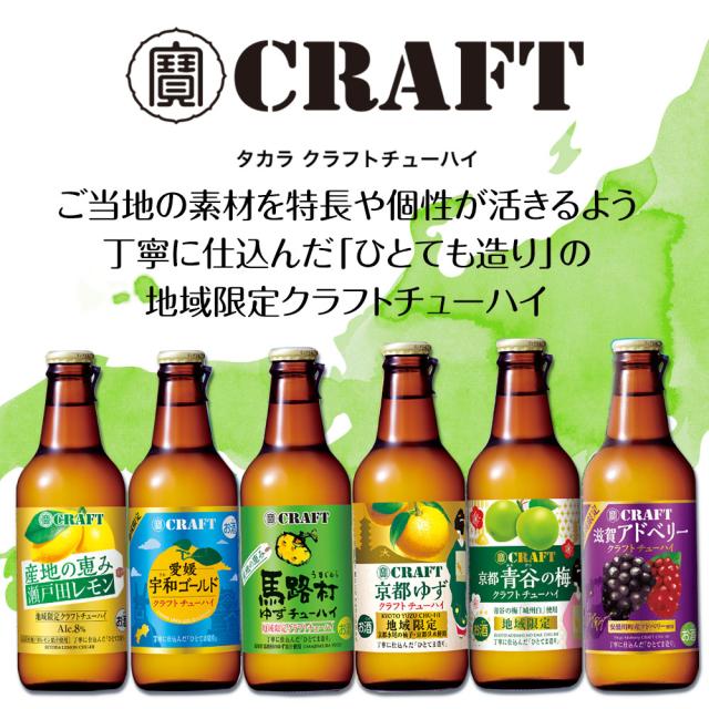 タカラクラフトチューハイ　ご当地の素材を特長や個性か活きるよう丁寧に仕込んだ「ひとてま造り」の。地域限定クラフトチューハイ