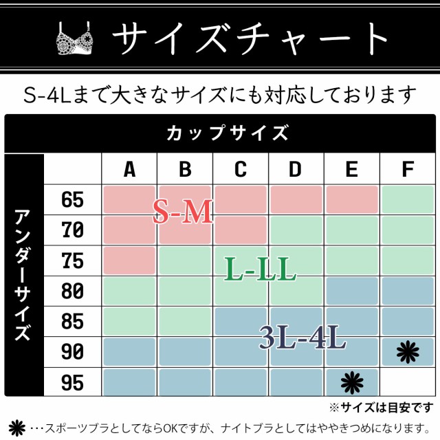 サイズチャート S-4Lまで大きなサイズにも対応しております