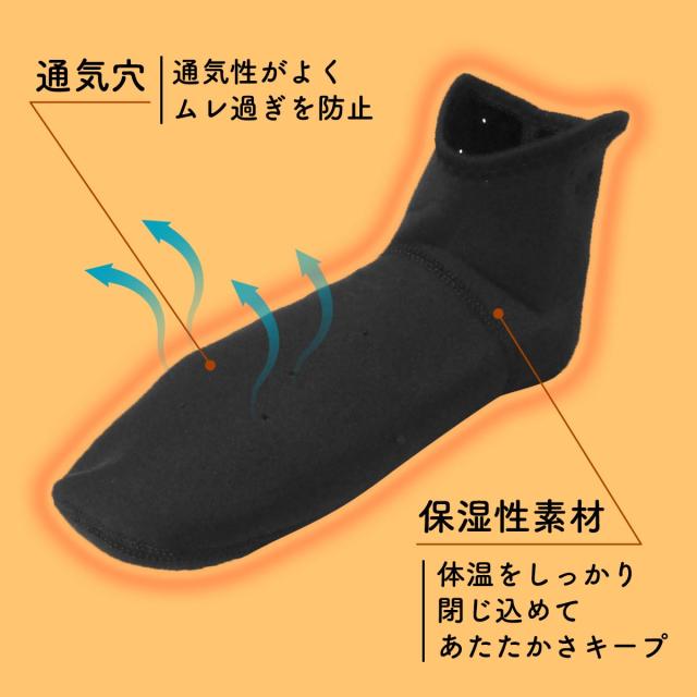 温泉ソックス説明(通気穴・保湿性素材)
