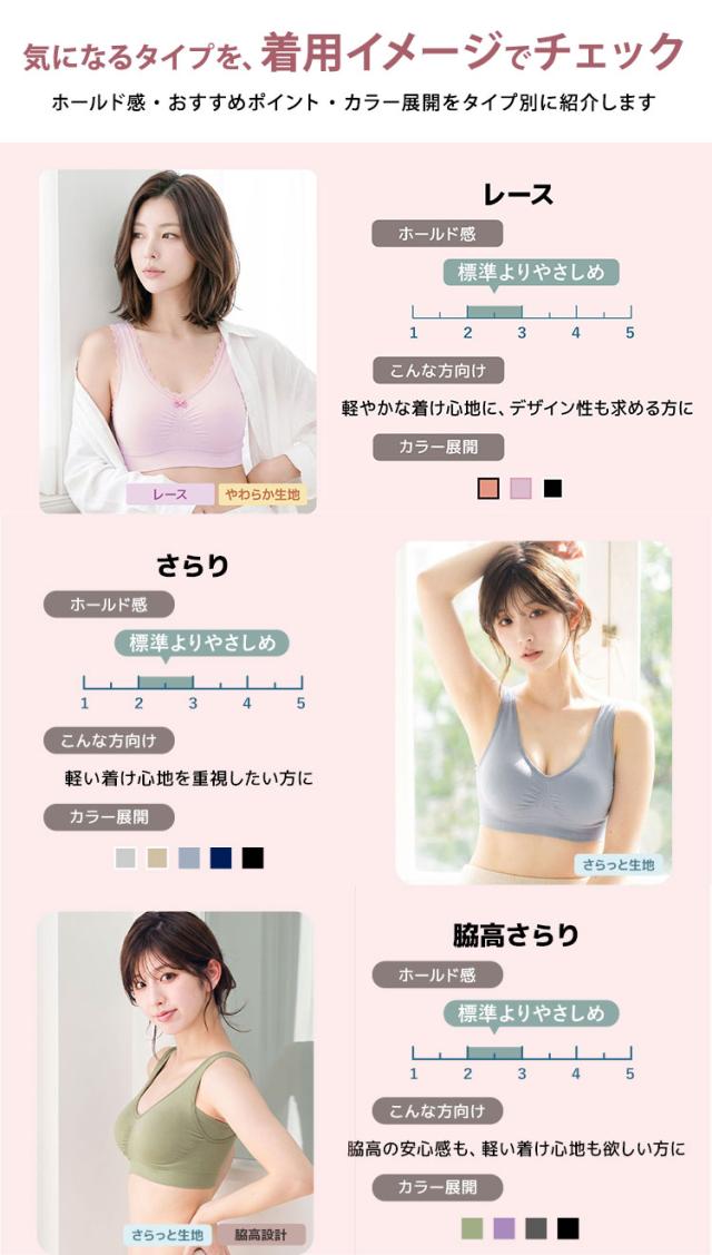 選べる3タイプの着用イメージとホールド感・カラー比較