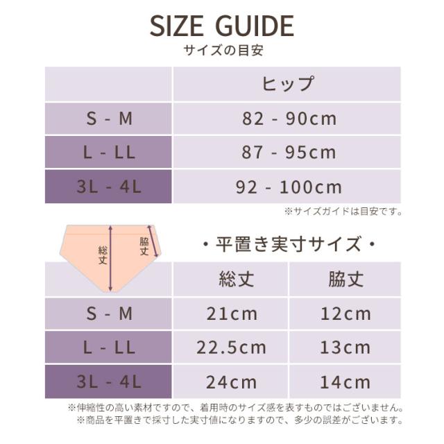 別売レースショーツのヒップ対応サイズ表