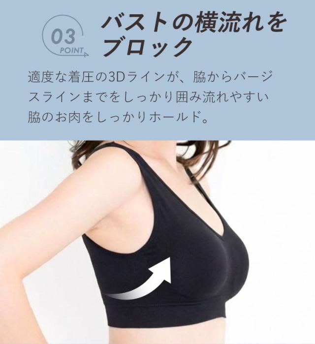 脇肉を包みバストの横流れを防ぐ3Dライン設計