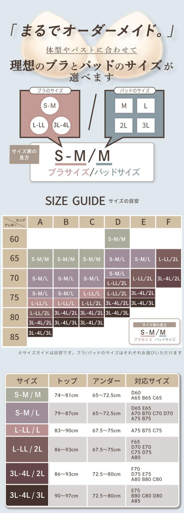 ブラとパッドを別々に選べるサイズガイド