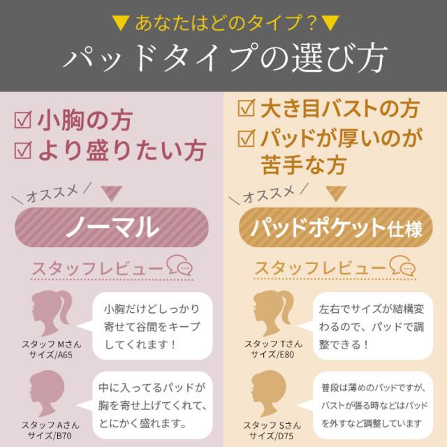 バストや好みに合わせて選べる2種類のパッドタイプ