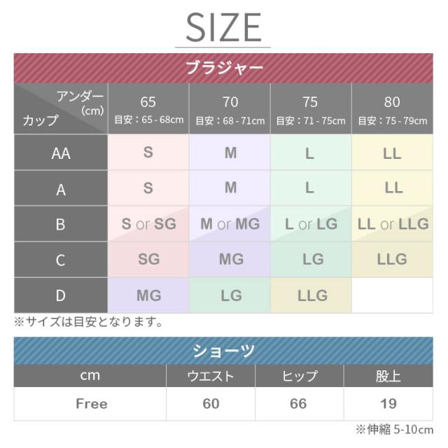 ヴィラージュのブラジャーとショーツのサイズ表