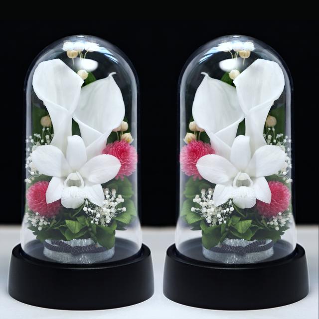 プリザーブドフラワーミニ仏花　スリムタイプ　花器付　一対　ギフト 仏花 プリザーブドフラワー ミニ仏壇用 ドーム 水替え不要 仏壇