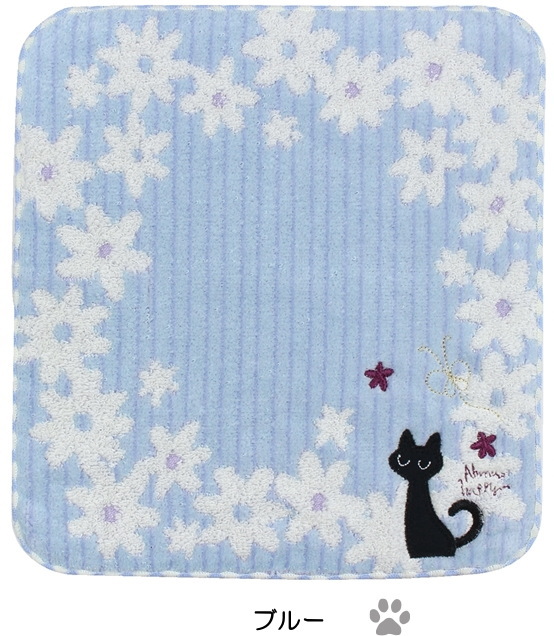ハンカチセット 猫 花 ストロベリー 在庫一掃☆残りわずか】タオルハンカチ 猫 花柄 フラワー 刺繍