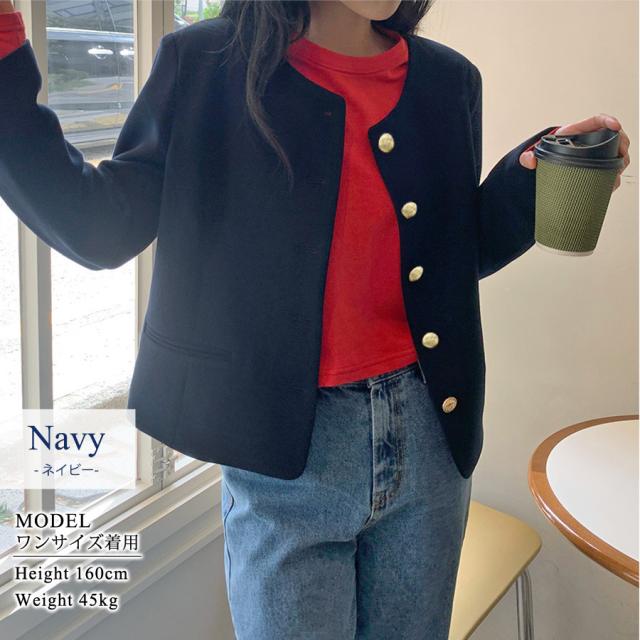 春新作 ノーカラー ジャケット レディース 春秋 長袖 アウター