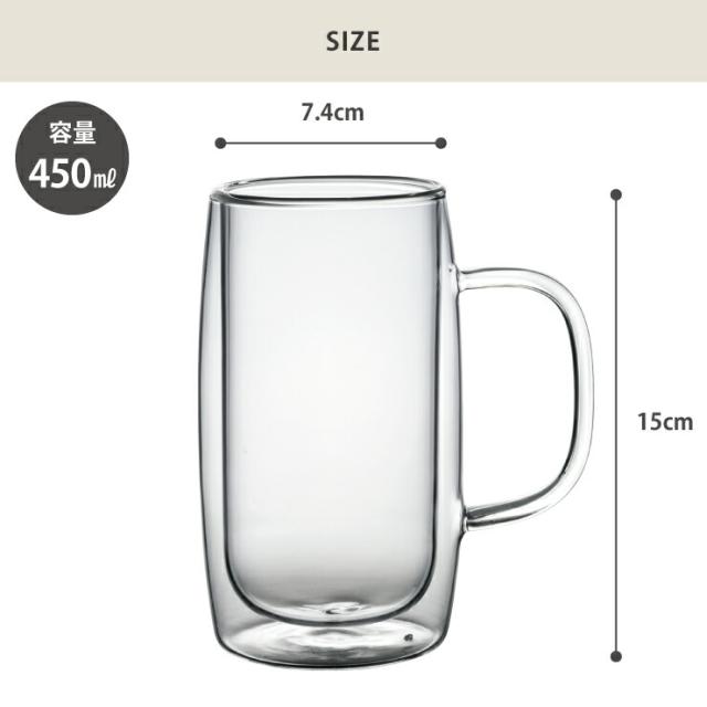 ジョッキーは満水容量が450mlで350mlの缶ビールがちょうど入り、晩酌にぴったり