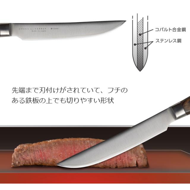 先端まで刃付けがされているので、フチのある鉄板の上でも切りやすい形状