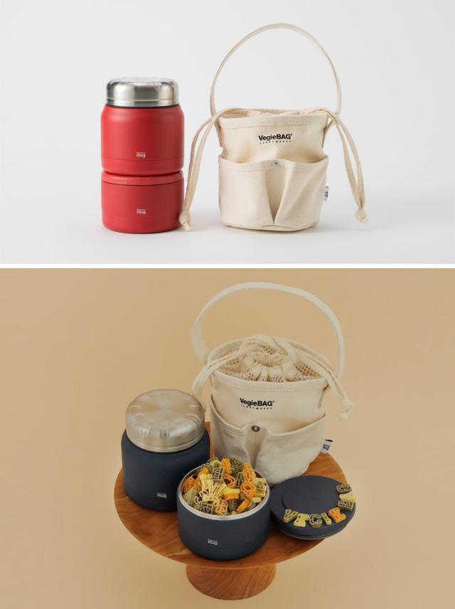 thermo mugのミニタンクとフードコンテナをスタッキングして運ぶのにとても最適なデザイン