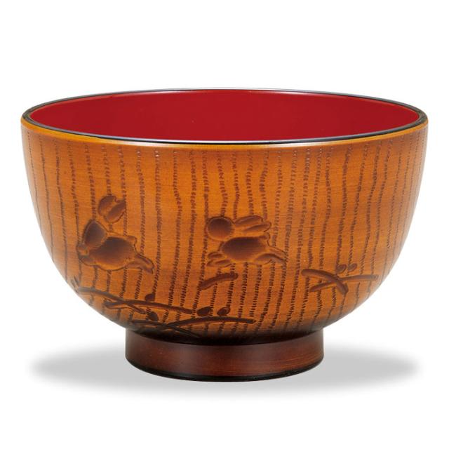 レンジ木目うさぎ彫丼 黄杢,ミタニ