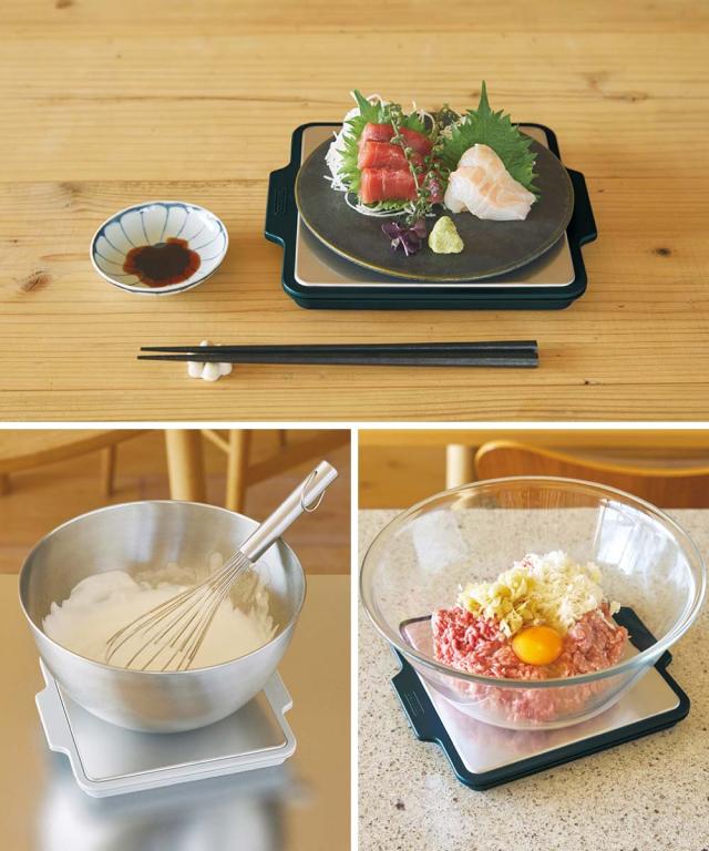 刺身・カルパッチョ・そうめん、薬味の保冷や生クリームやハンバーグ作りなどの調理シーンにも