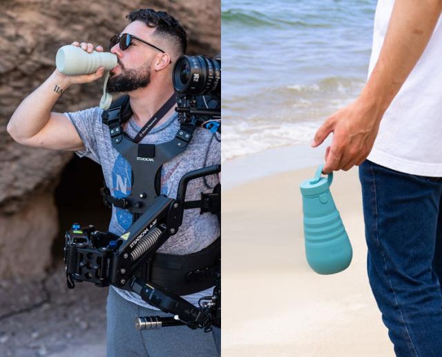 回転式キャップを外し、アコーディオンのようにストージョを開閉して、また締め直すだけで外出先での水分補給が簡単にできます