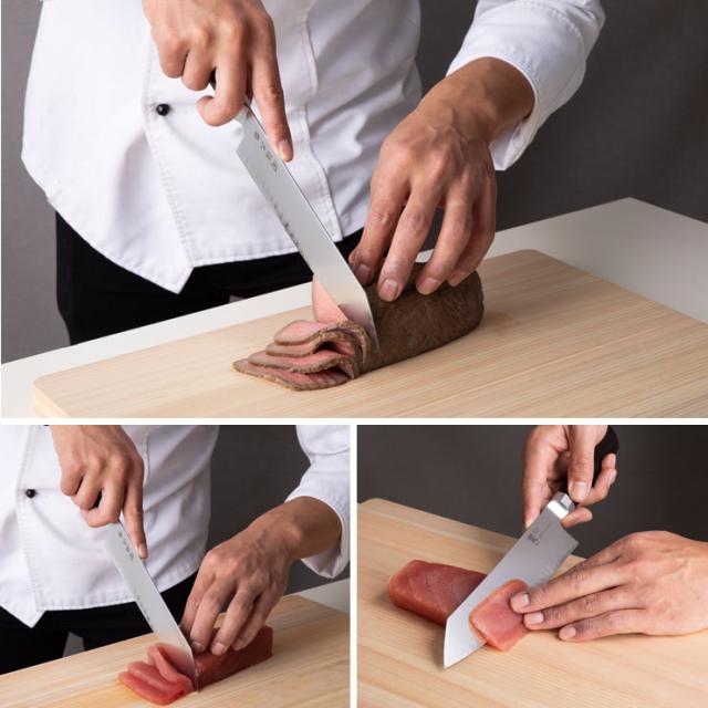 刺身やローストビーフなどの崩れやすい食材も、断面まで美しく仕上げることができます