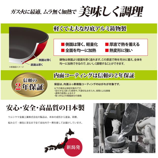 底面で熱を充分に蓄え、側面を薄くすることで素早く熱を伝えることができます