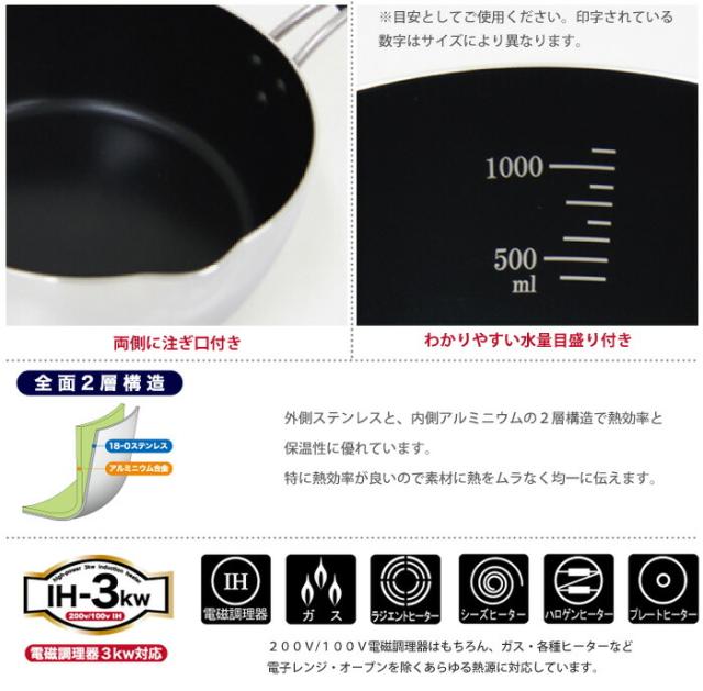 ウルシヤマ金属工業,匠味,ゆきひら鍋,雪平鍋,IH対応,UMIC,アルミ,ステンレス,2層構造