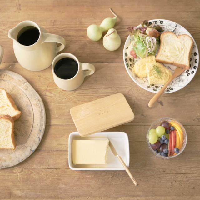 tosca,トスカ,バターケース,200g,03926,陶器,木蓋,キッチン収納,山崎実業,yamazaki