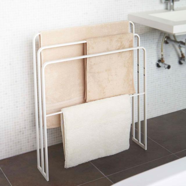 横から掛けられるバスタオルハンガー,3連,タワー,ホワイト,4979,山崎実業