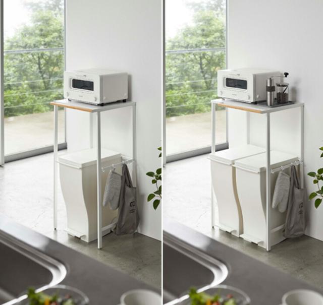 伸縮式で約1〜3個のゴミ箱を置くことができるラック