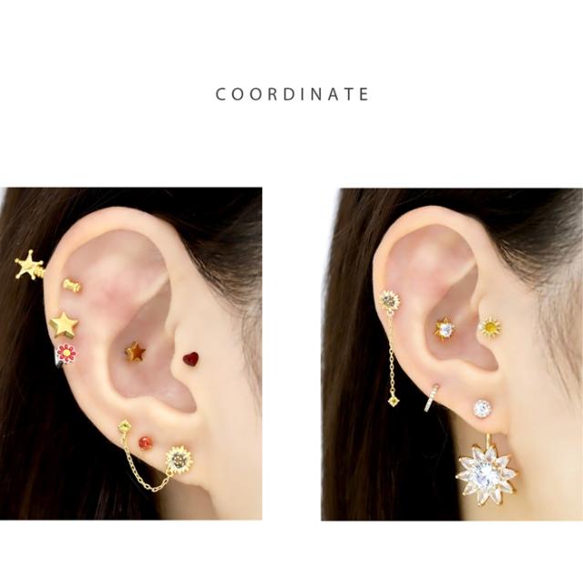 ボディピアス 16G 軟骨 ピアス 2連 フラワー 片耳用 ジュエル 花