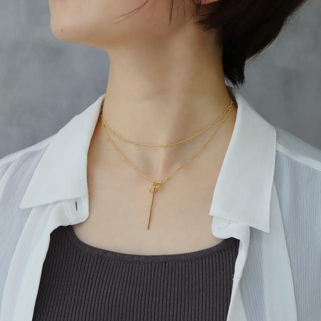 喜平チェーン＆ロンデルビーズのY字ネックレス