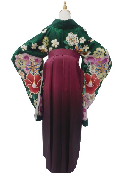 【期間限定割引】往復送料無料 全部揃って安心 レンタル 小学生 大学生 卒業式 袴 レンタル 袴 卒業式袴セット 小学生 袴女児 女の子 小学生 袴 セット 小学生 卒業式 袴 レンタル 女の子 小学校 卒業式 着物 緑地 椿 柄No.K-340