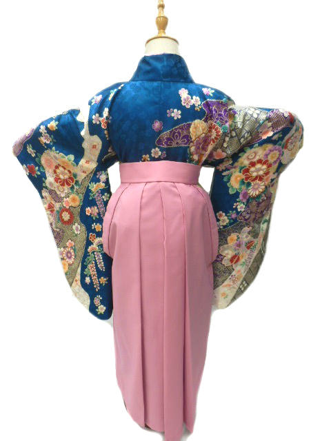 【期間限定割引】往復送料無料 全部揃って安心 レンタル 小学生 大学生 卒業式 袴 レンタル 袴 卒業式袴セット 小学生 袴女児 女の子 小学生 袴 セット 小学生 卒業式 袴 レンタル 女の子 小学校 卒業式 着物 インクブルー地 花 柄No.313