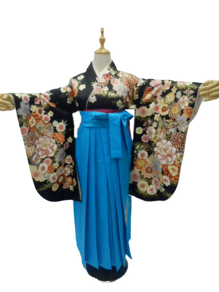【期間限定割引】往復送料無料 全部揃って安心 レンタル 小学生 大学生 卒業式 袴 レンタル 袴 卒業式袴セット 小学生 袴女児 女の子 小学生 袴 セット 小学生 卒業式 袴 レンタル 女の子 小学校 卒業式 着物 黒地 御所車 花 柄No.326
