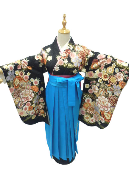【期間限定割引】往復送料無料 全部揃って安心 レンタル 小学生 大学生 卒業式 袴 レンタル 袴 卒業式袴セット 小学生 袴女児 女の子 小学生 袴 セット 小学生 卒業式 袴 レンタル 女の子 小学校 卒業式 着物 黒地 御所車 花 柄No.326