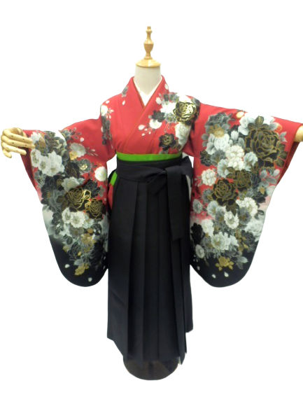 【期間限定割引】往復送料無料 全部揃って安心 レンタル 小学生 大学生 卒業式 袴 レンタル 袴 卒業式袴セット 小学生 袴女児 女の子 小学生 袴 セット 小学生 卒業式 袴 レンタル 女の子 小学校 卒業式 着物 赤地 バラ 柄No.331