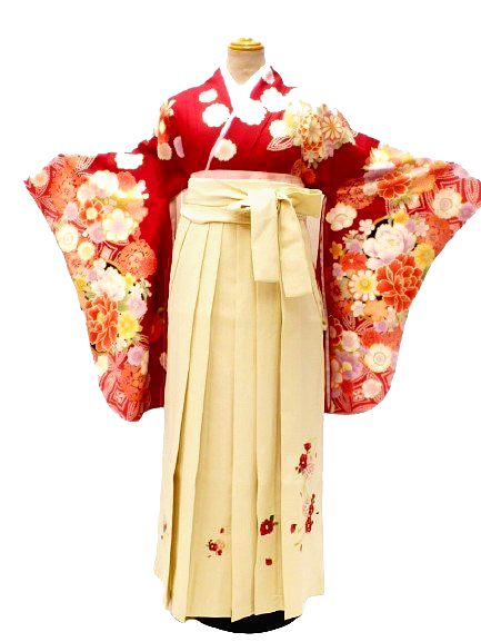 【期間限定割引】【レンタル】　往復送料無料 全部揃って安心 レンタル 小学生 大学生 卒業式 袴 レンタル 袴 卒業式袴セット 小学生 袴女児 女の子 小学生 袴 セット 小学生 卒業式 袴 レンタル 女の子 小学校 卒業式 着物 赤地 牡丹 八重桜 柄No.K-332