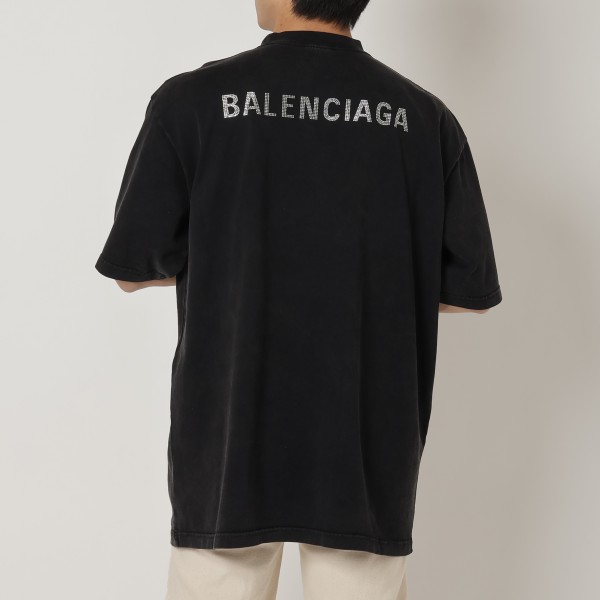 バレンシアガ Tシャツ カットソー ブラック シルバー メンズ